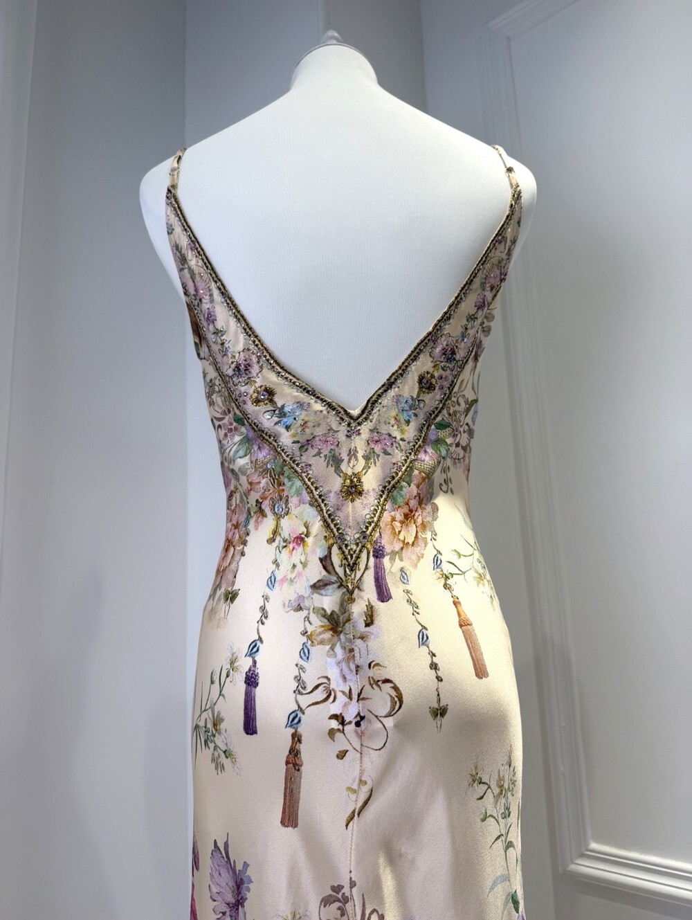 Camilla v neck full length bias slip dress In Adorned in aranjuez - Picture 9 of 13